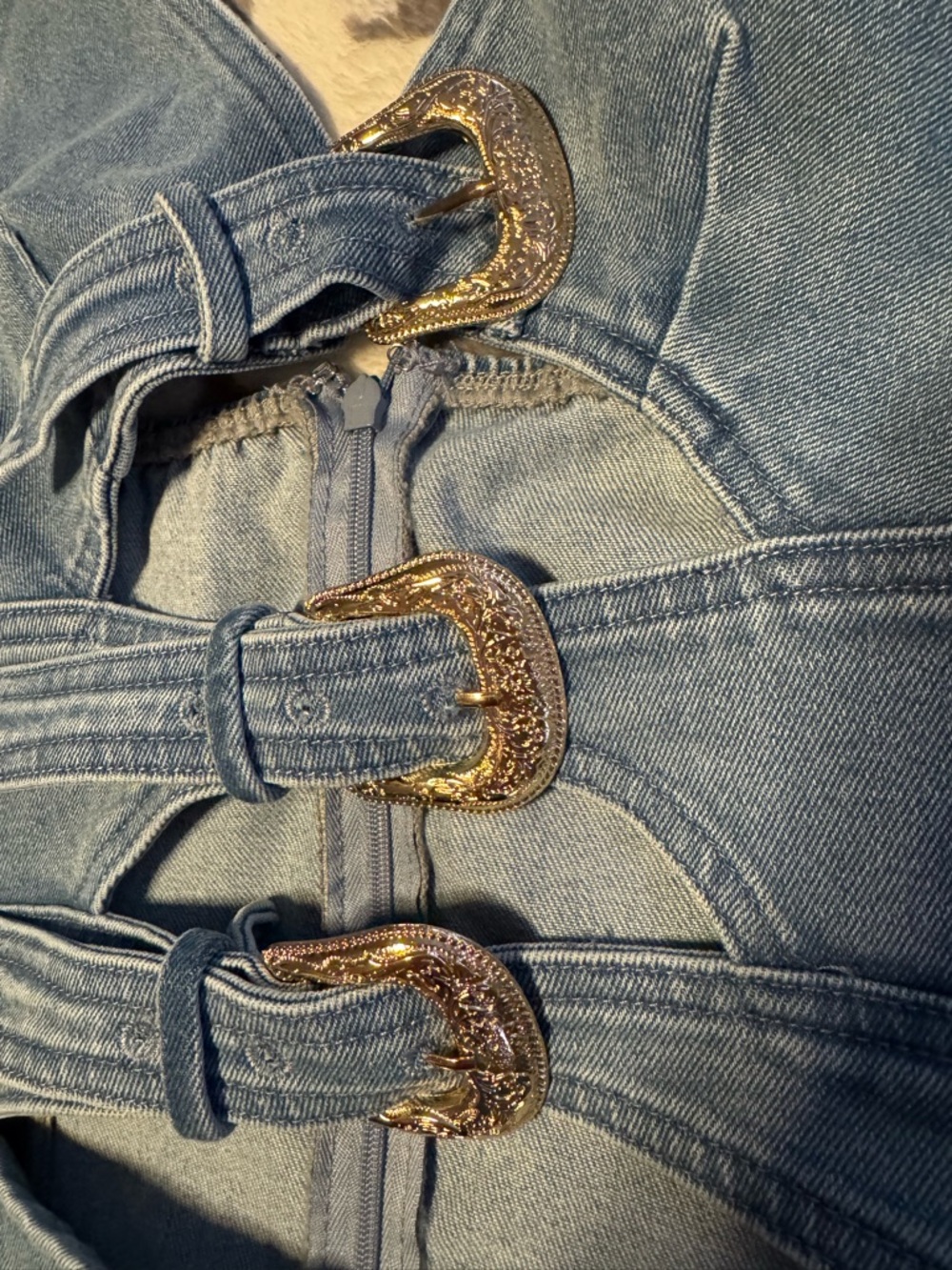 Commense Blue Denim Buckle Mini Dress - Picture 5 of 9